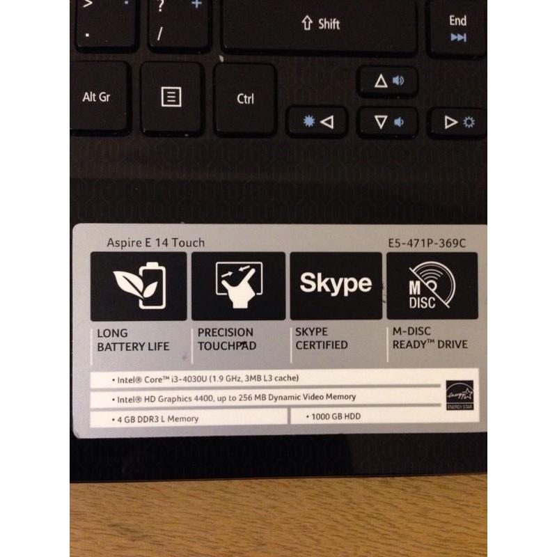 ACER Aspire E14 TOUCHSCREEN, core i3 laptop, 1 TB HDD
