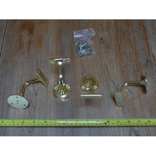 Handrail brackets, 4No., brass finish, for staircase handrail