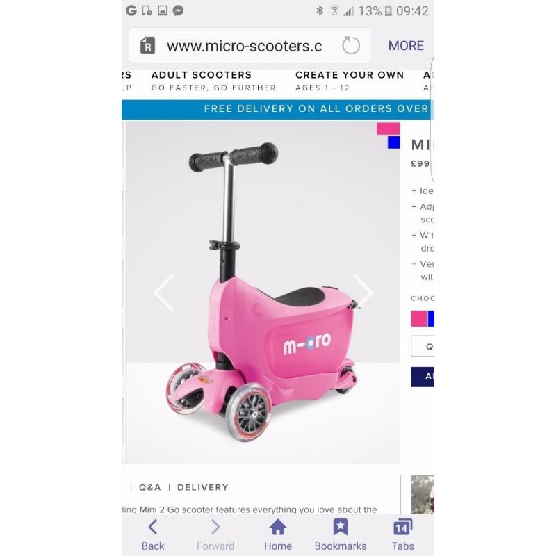 Mini 2 go micro scooter - only 8 weeks old