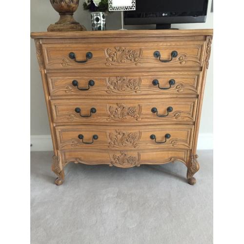 Antique style brown carved 4 drawer chest