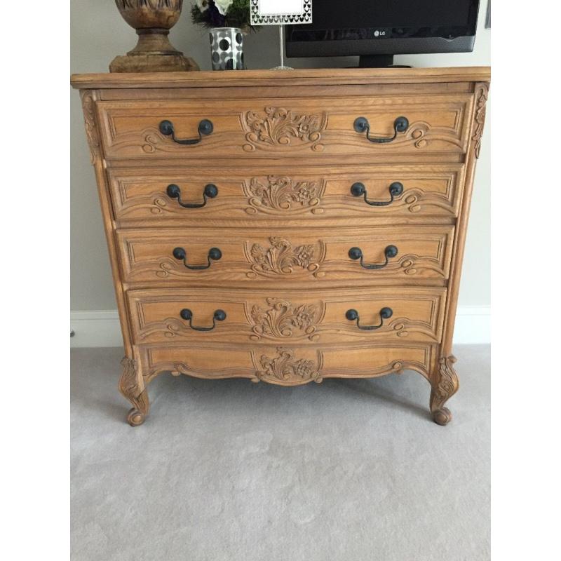Antique style brown carved 4 drawer chest
