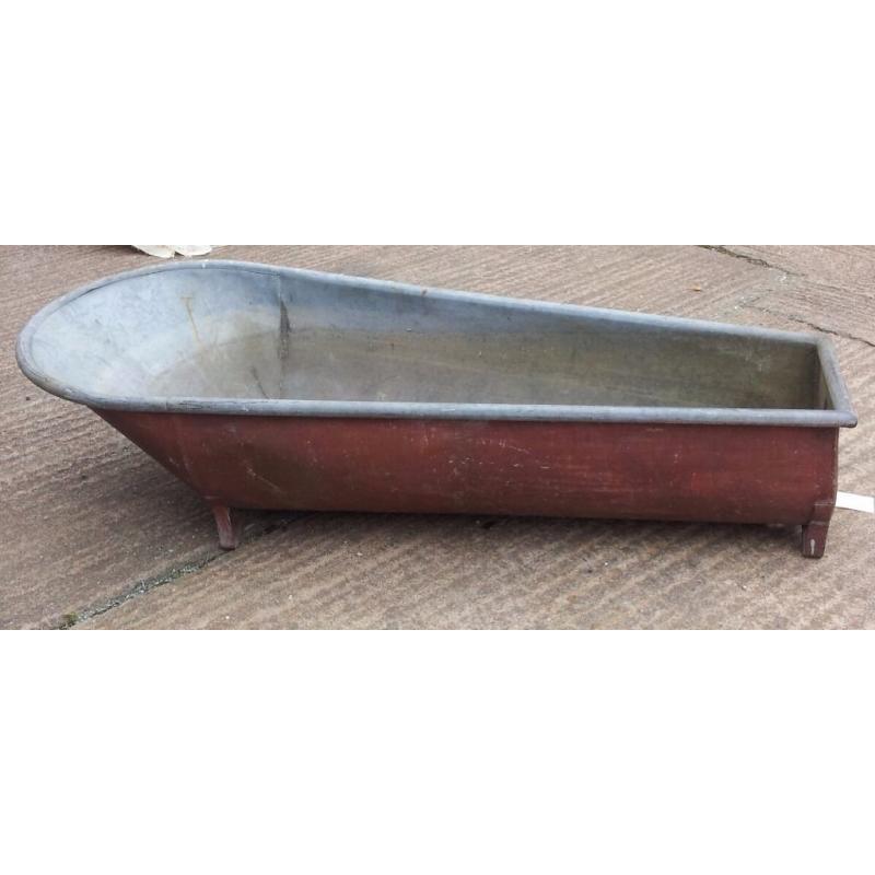 Very large antique french tin bath for garden or dog bath