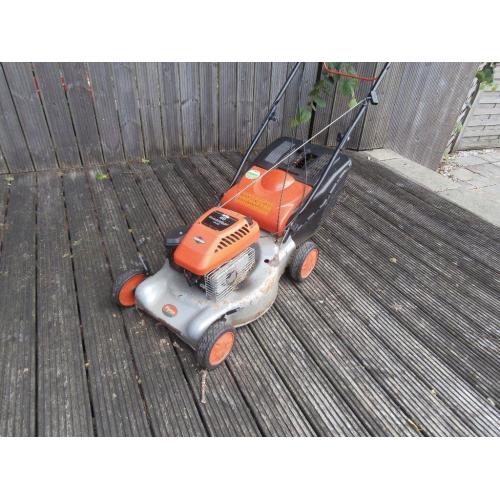 Flymo, 46cm self drive petrol mower, 4 HP engine, grass box and fuel can