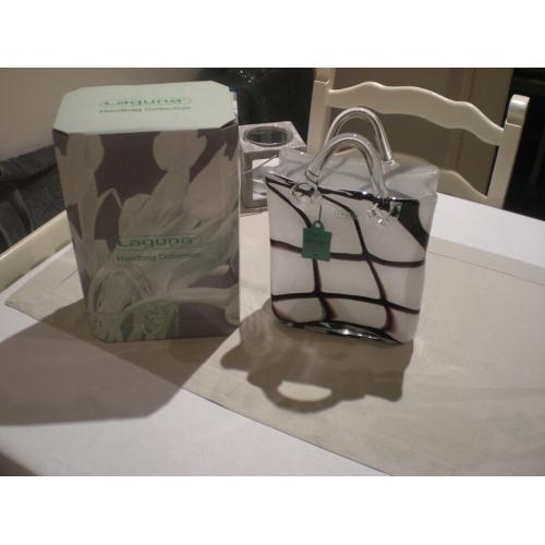 Unusual Vase by Laguna, Handbag design in lesser seen 'cow print', boxed excellent condition