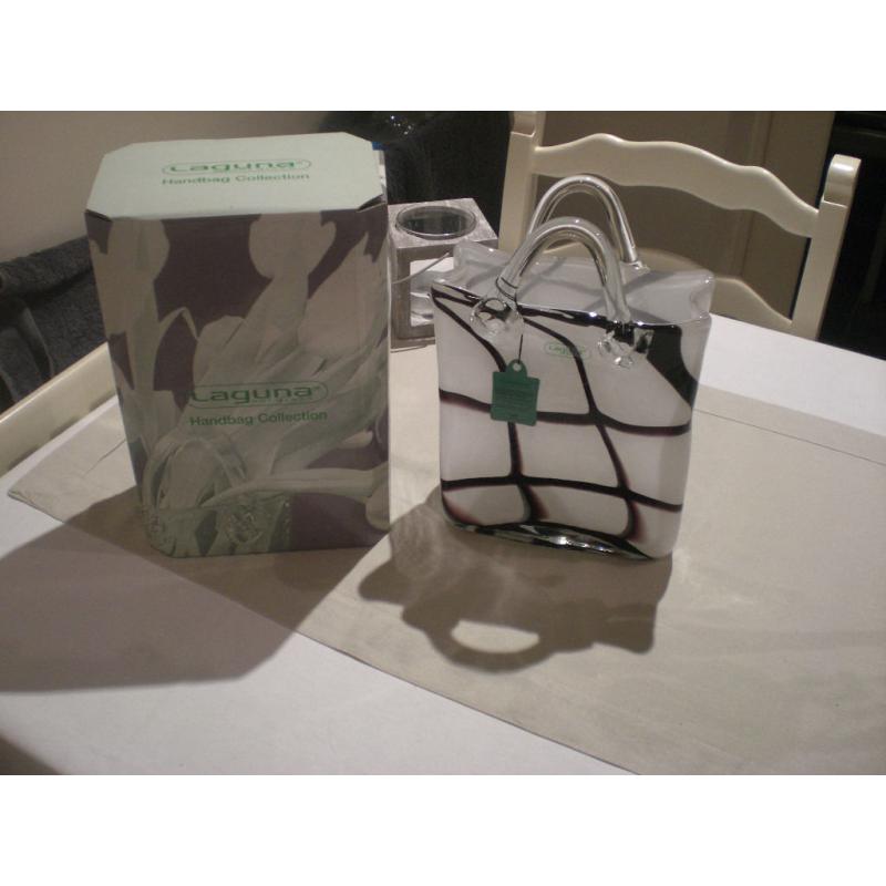 Unusual Vase by Laguna, Handbag design in lesser seen 'cow print', boxed excellent condition