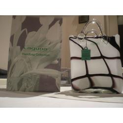 Unusual Vase by Laguna, Handbag design in lesser seen 'cow print', boxed excellent condition