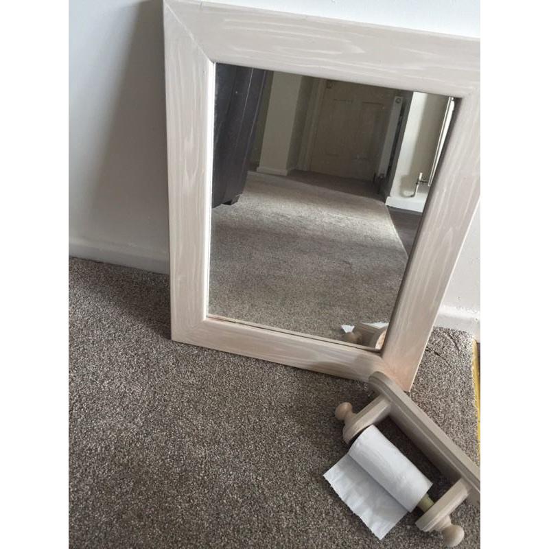 Bathroom mirror and toilet roll holder