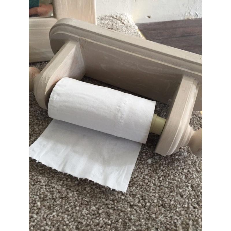 Bathroom mirror and toilet roll holder