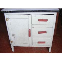 A vintage 1950's kitchen unit with white enamelled metal top. 30" long, 18" wide & 30" high.