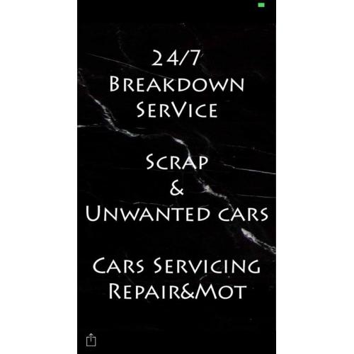 24/7 BREAKDOWN & RECOVERY-- SCRAP WANTED - ACCIDENT REPAIR- MOT SERVICE--CAR SERVICE--DOOR TO DOOR