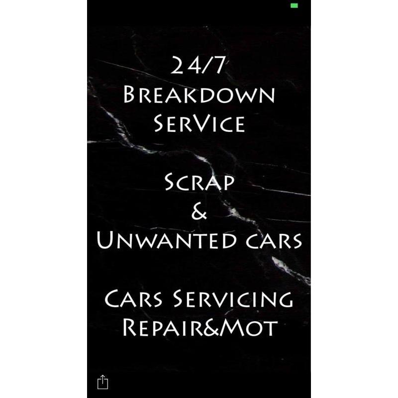24/7 BREAKDOWN & RECOVERY-- SCRAP WANTED - ACCIDENT REPAIR- MOT SERVICE--CAR SERVICE--DOOR TO DOOR