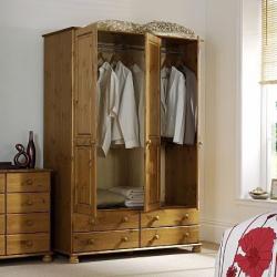 Pine three door, four draw wardrobe in excellent condition