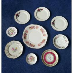 Assorted fine china plates different sizes