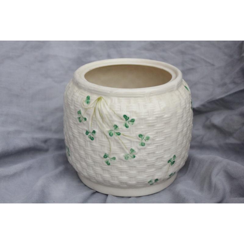 Vintage Belleek Basket Weave Biscuit Barrell / Cookie Jar Irish Ceramic, Would Make a Great Planter
