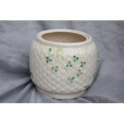 Vintage Belleek Basket Weave Biscuit Barrell / Cookie Jar Irish Ceramic, Would Make a Great Planter
