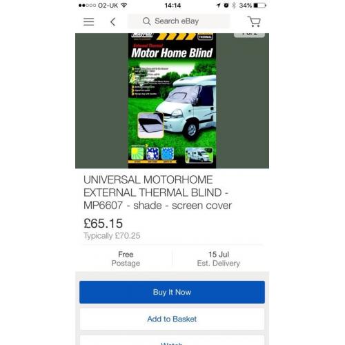 Universal thermal screen for campervan/van