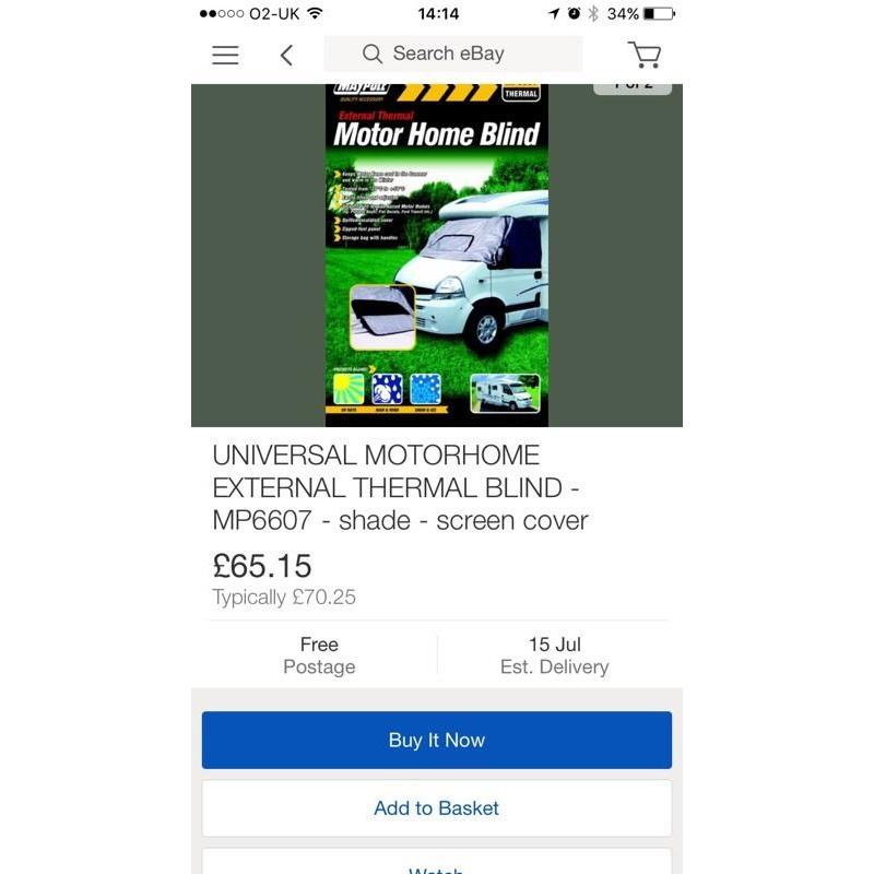 Universal thermal screen for campervan/van