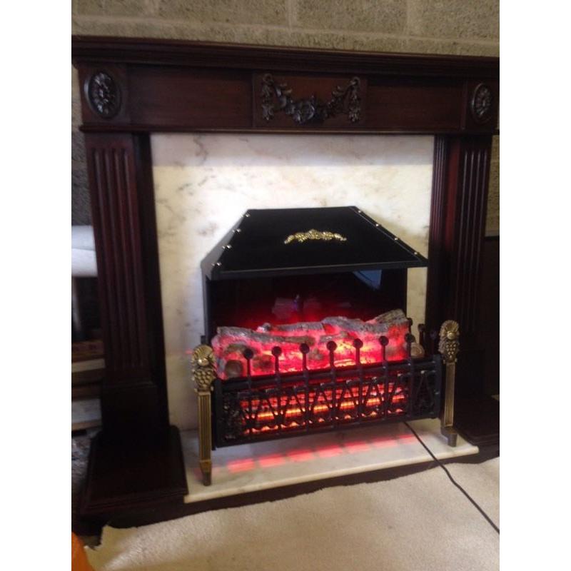 Burley Electric Fire with Marble / Mahogany Surround