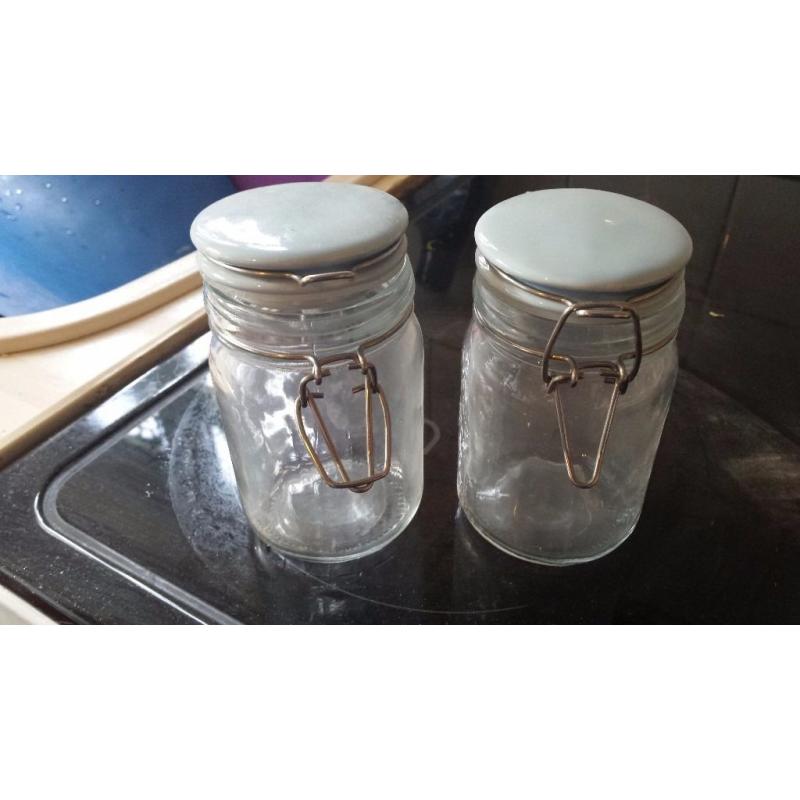 Small glass storage jars