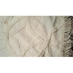 King Size OR Double Cream Ivory bed throw tassle fringe hand crafted. Luxury cotton.