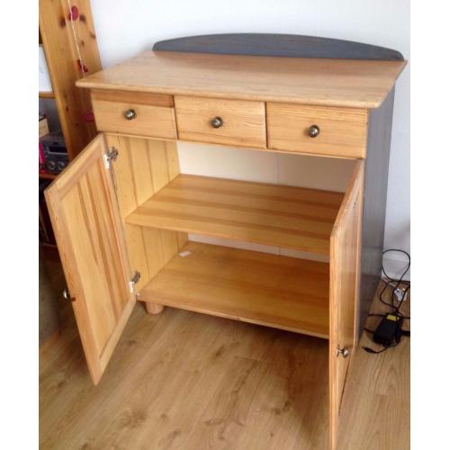 Pine dresser and wall cabinet.