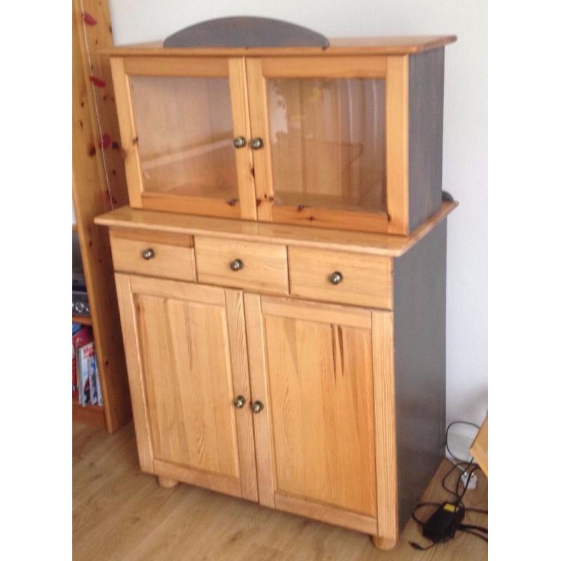 Pine dresser and wall cabinet.