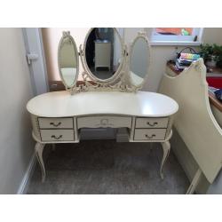 Complete set Shabby chic style mirrored dressing table, wardrobe, chest of drawers & headboard.