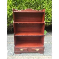 Dark wood, 4 shelf bookshelf with drawer