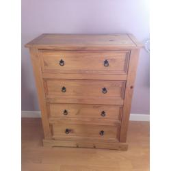 Solid Wood 4 drawer chest & 3 drawer bedside cabinet