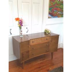 Mid Century Walnut Curved Sideboard Vintage