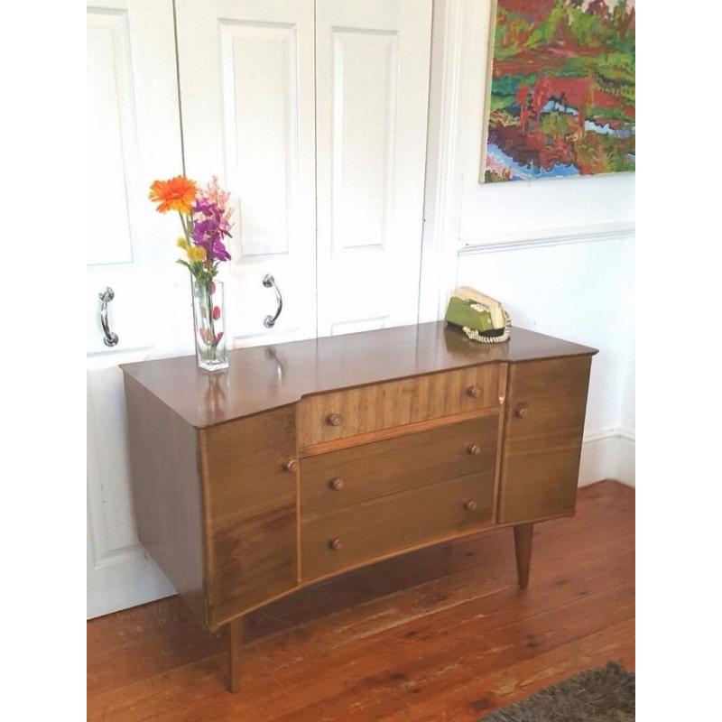 Mid Century Walnut Curved Sideboard Vintage