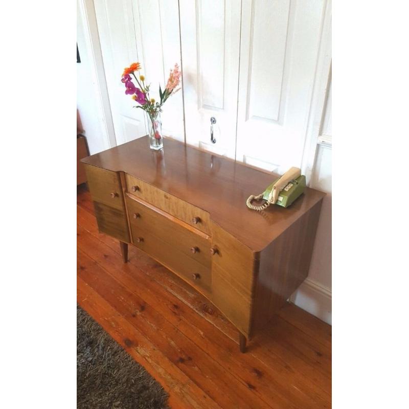 Mid Century Walnut Curved Sideboard Vintage