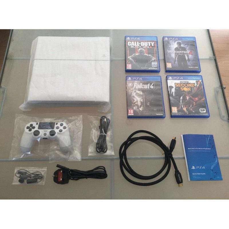 Playstation 4 (Glacier White) 500GB & *4 Games*