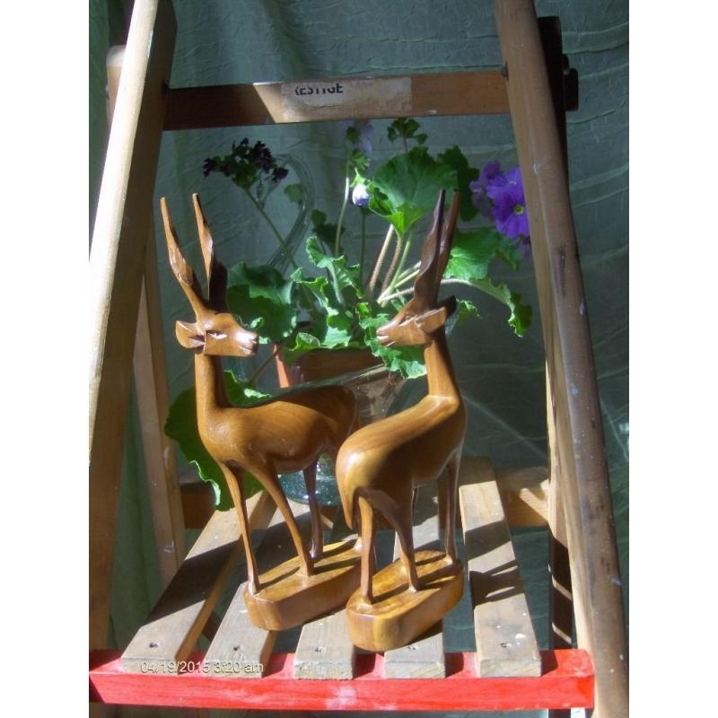 Set Of 2 Wooden deer figure, hand carved Deer