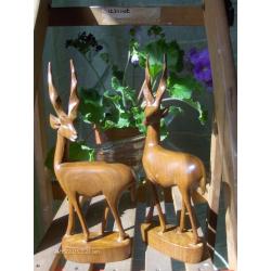 Set Of 2 Wooden deer figure, hand carved Deer