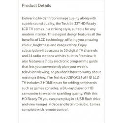 Toshiba 32inch LCD HD TV
