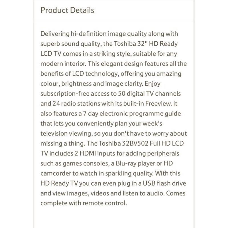 Toshiba 32inch LCD HD TV