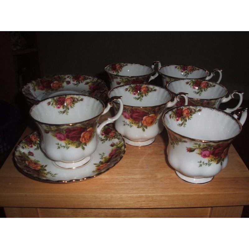 Royal Albert Old English Country Rose Set Of Six Bone China Teacups And Saucers