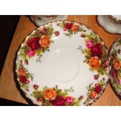 Royal Albert Old English Country Rose Set Of Six Bone China Teacups And Saucers
