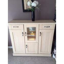 Dorchester Maple display side cabinet with storage and light plus etched glass