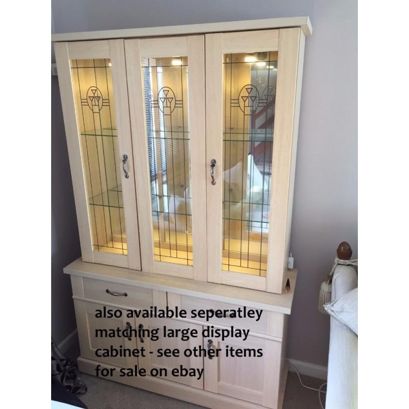 Dorchester Maple display side cabinet with storage and light plus etched glass