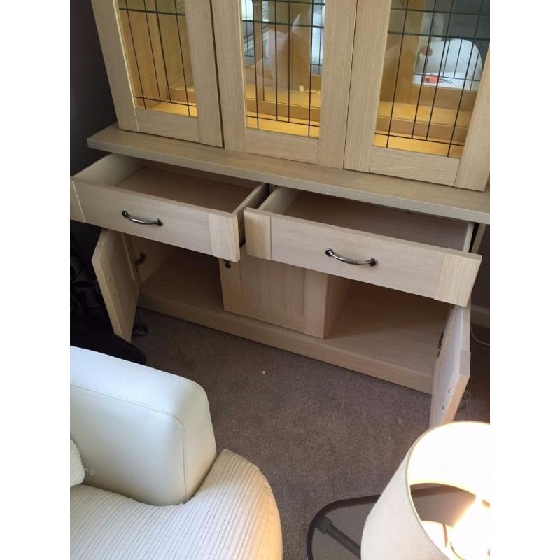 Dorchester Maple Large display cabinet with storage cupboard, light & etched glass