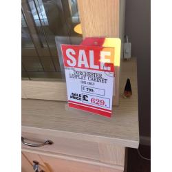 Dorchester Maple Large display cabinet with storage cupboard, light & etched glass