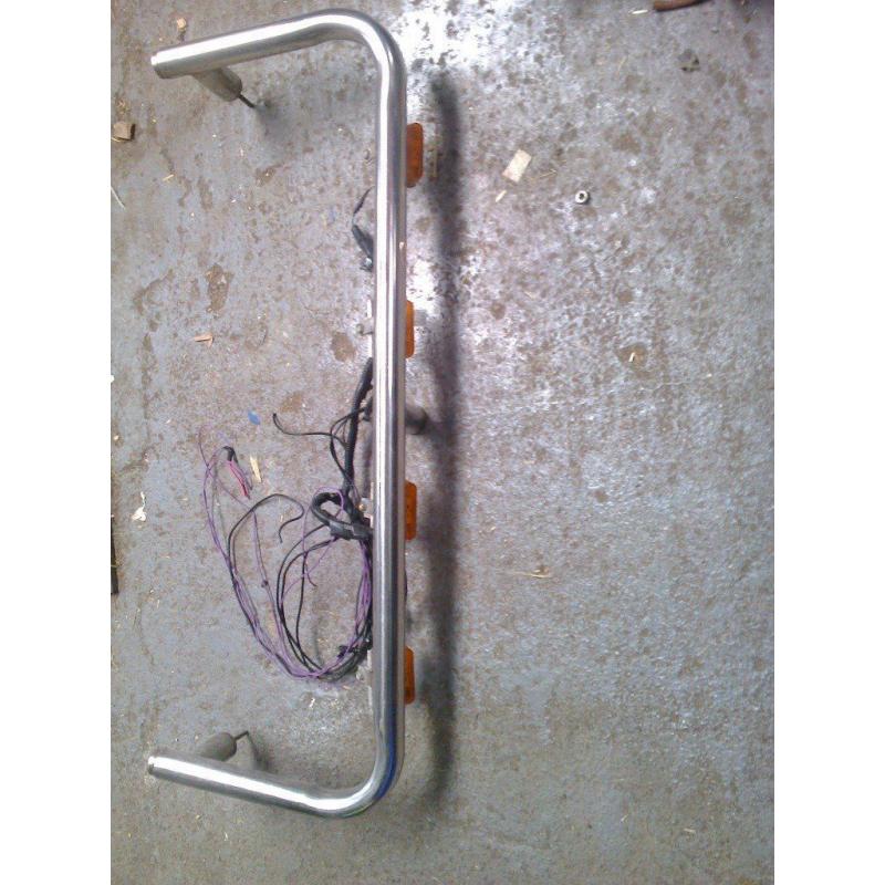transit van roof bar with marker lights. stainless steel, with brackets for spot lamps