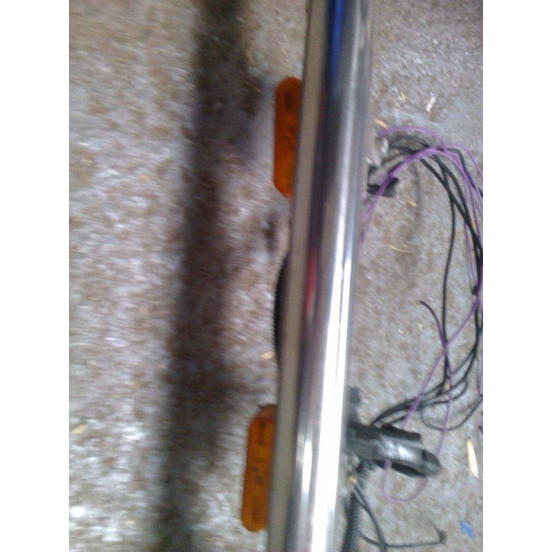 transit van roof bar with marker lights. stainless steel, with brackets for spot lamps