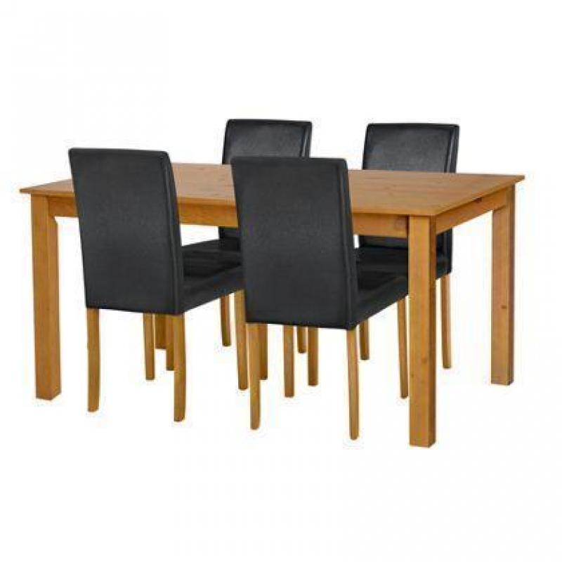 Ashdon Oak Effect 150cm Table and 4 Black Midback Chairs.