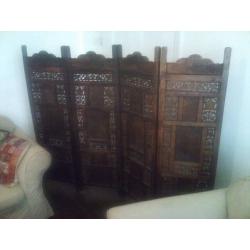 Wooden Foldable Divider Screen Room Partion With 4 Natural Wood Paravents