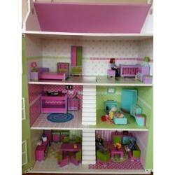 Dolls House Painted Wooden 4 levels Good Condition -smoke free house