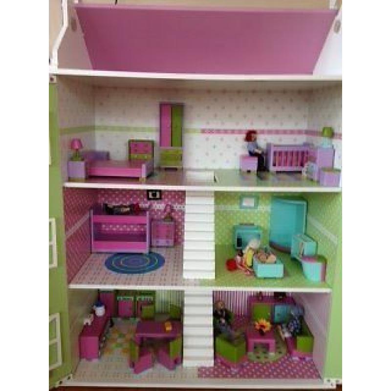 Dolls House Painted Wooden 4 levels Good Condition -smoke free house