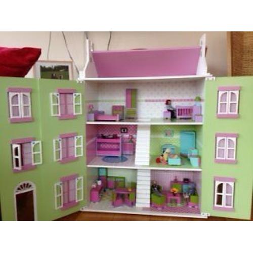 Dolls House Painted Wooden 4 levels Good Condition -smoke free house
